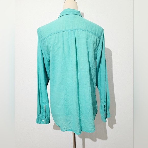 Linen Cotton Blend Button Up Shirt Women’s Size Large Turquoise Color Old Navy - Picture 4 of 12
